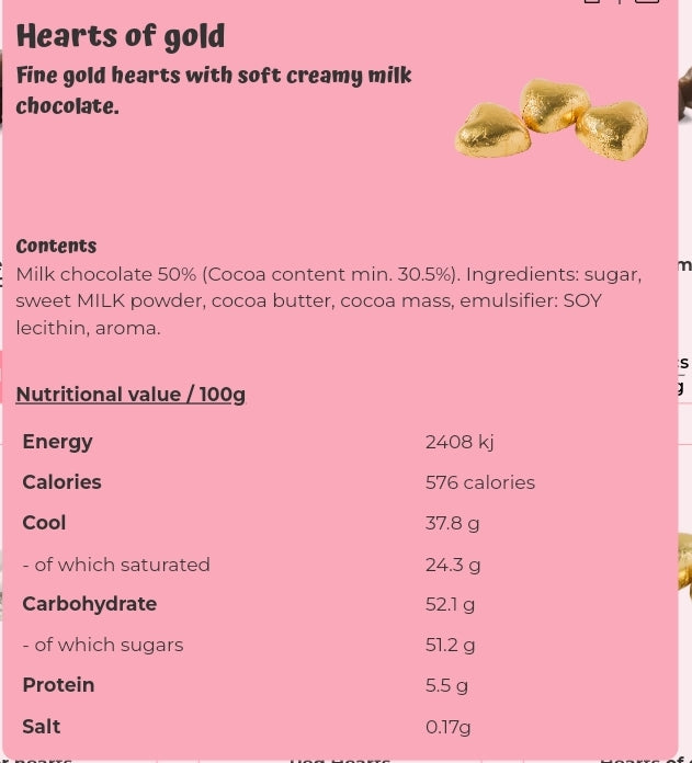 Hearts of gold - per 100 grams