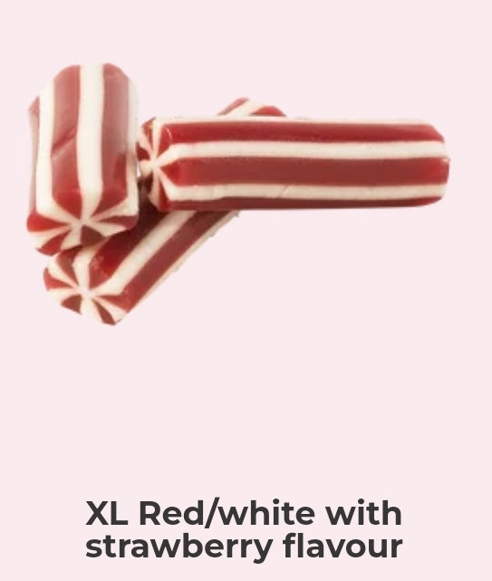 XL Red/white with strawberry flavour - per. 100 grams