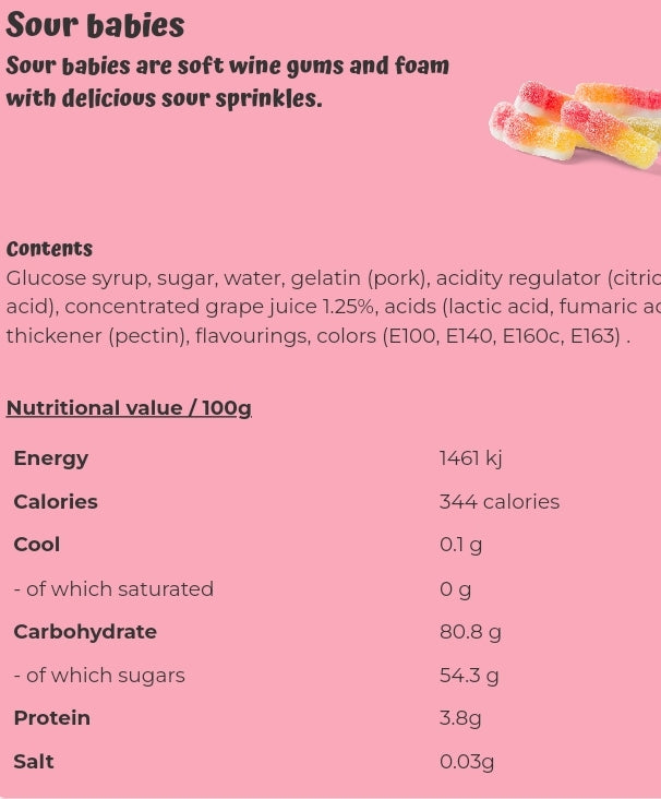 Sour babies - per. 100 grams