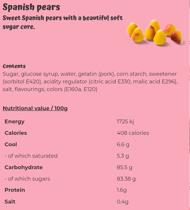 Spanish pears - per. 100 grams
