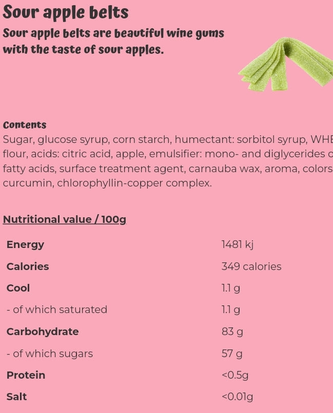 Sour apple belts - per. 100 grams