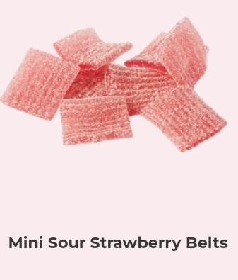 Mini Sour Strawberry Belts - per 100 grams