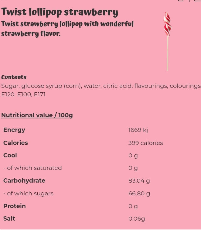 Twist strawberry lollipop with wonderful strawberry flavor - per. PCS