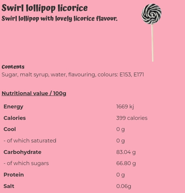 Swirl lollipop licorice - per. PCS
