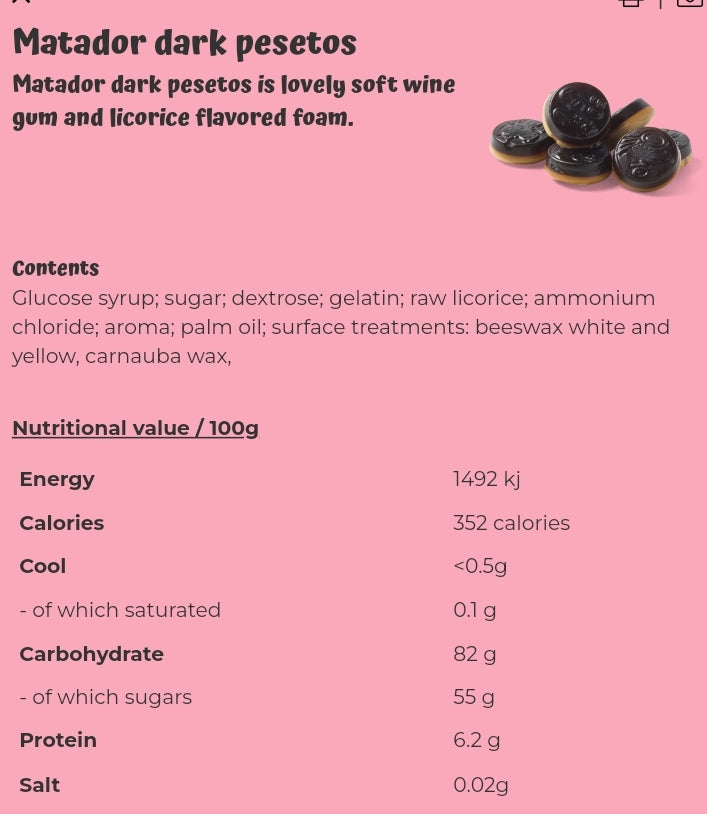 Matador dark pesetos - per 100 grams