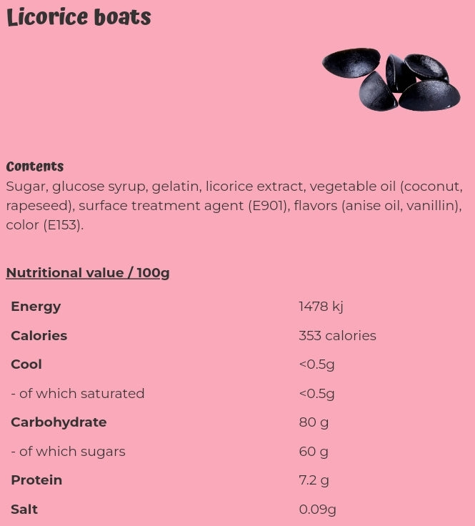 Licorice boats - per 100 grams