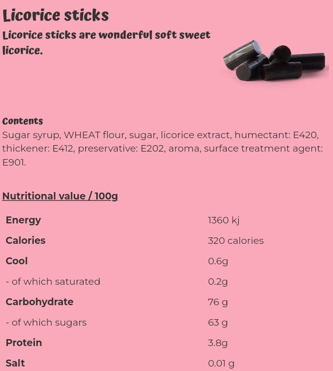 Licorice sticks - per 100 grams