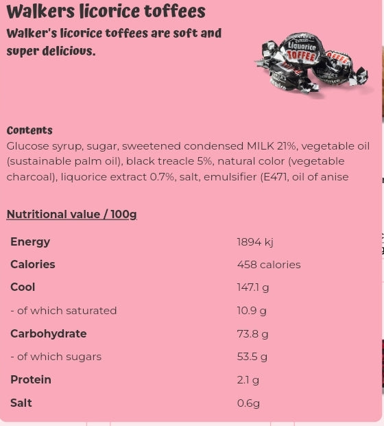 Walkers licorice toffees - per. 100 grams