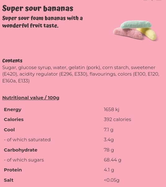 Super sour bananas - per. 100 grams