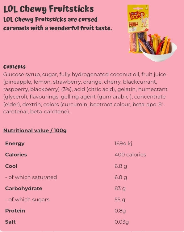 LOL Chewy Fruitsticks - per package