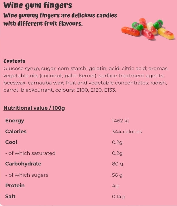 Wine gum fingers - per. 100 grams