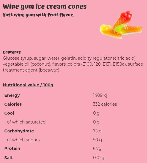 Wine gum ice cream cones - per. 100 grams