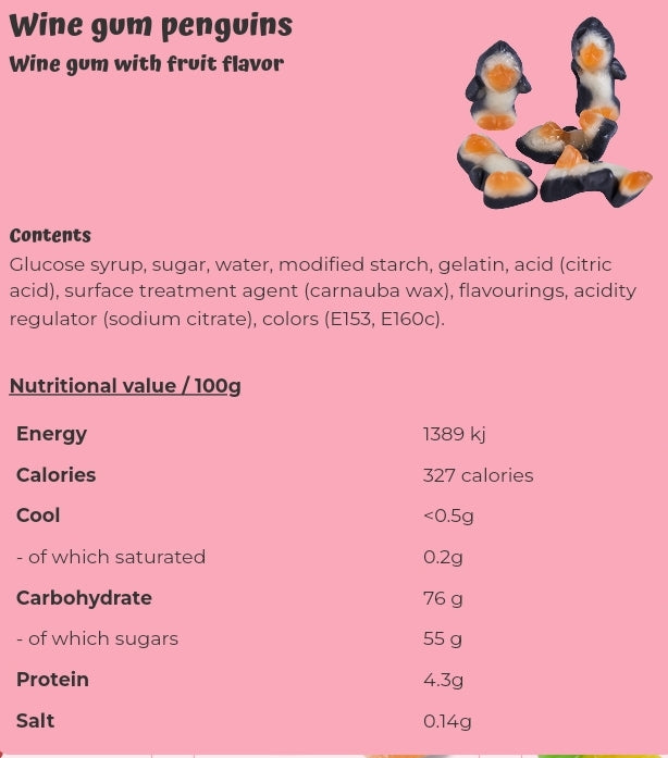 Wine gum penguins - per. 100 grams