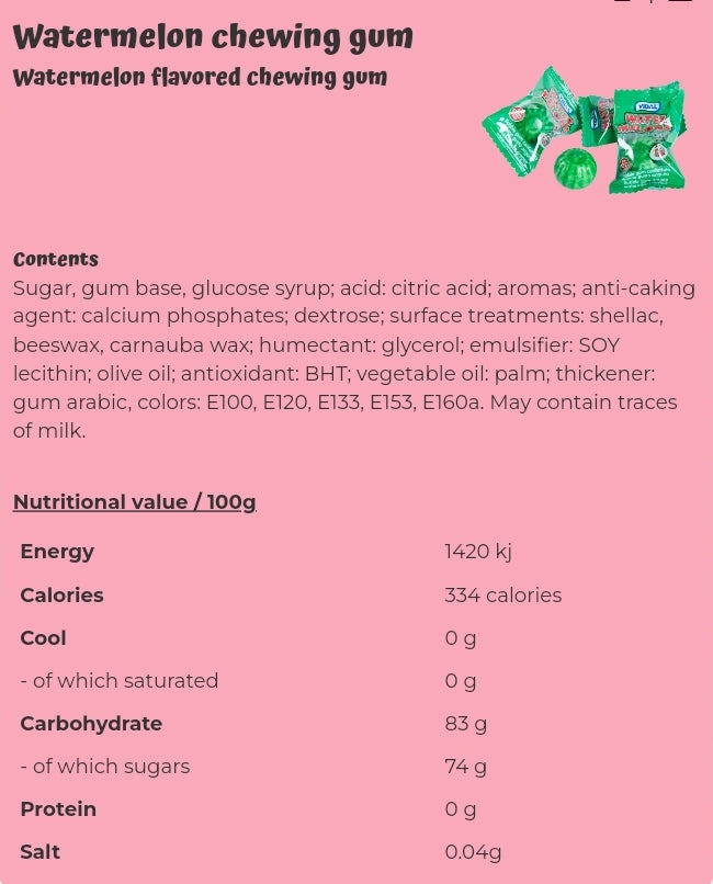 Watermelon chewing gum  - per. 100 grams