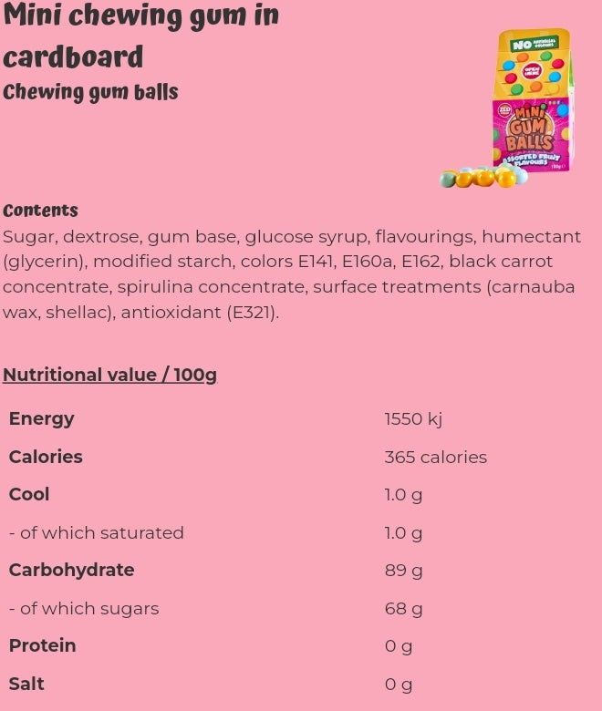 Mini chewing gum in cardboard - per. package