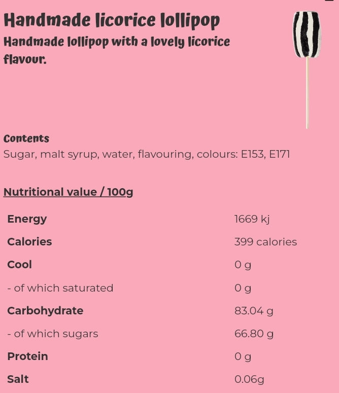 Handmade licorice lollipop - per. PCS